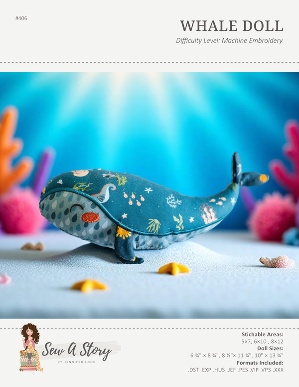 Whale Stuffie in-the-hoop (ITH)  -  Digital Pattern
