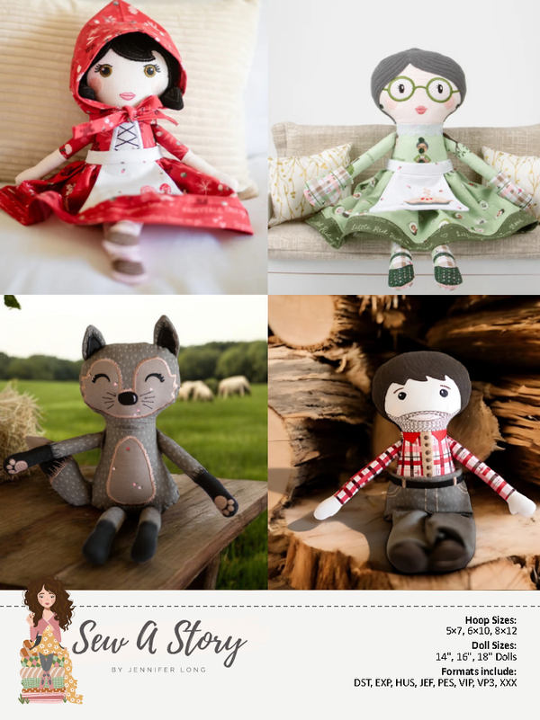 Little Red Dolls Embroidery Patterns Bundle